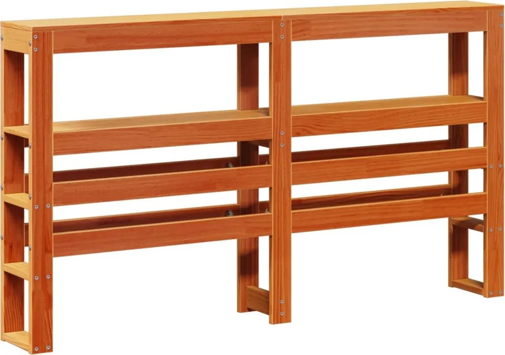 vidaXL Tăblie de pat cu rafturi, maro ceruit, 120 cm, lemn masiv pin