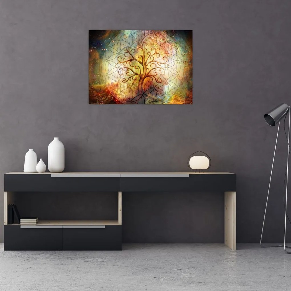 Tablou pe sticlă abstract cu copac (70x50 cm)