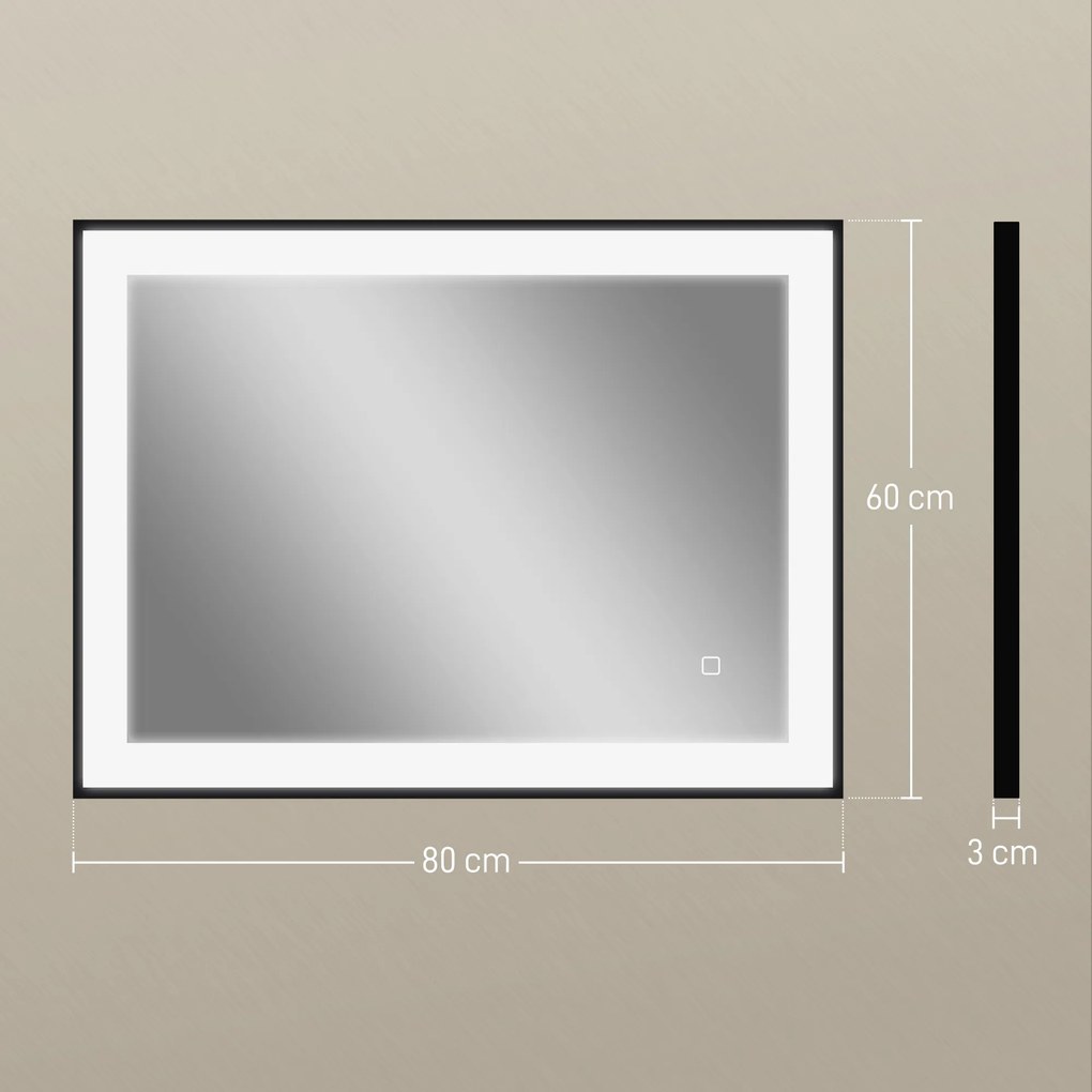 HOMCOM Oglindă de Baie cu Lumină LED 80x60 cm cu 3 Culori de Lumină Funcție Antiabur Funcție Memorie IP44 Orizontal/Vertical | Aosom Romania