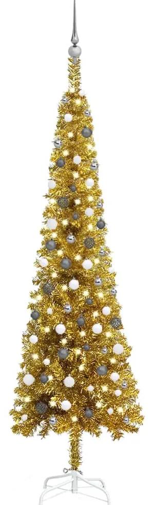 Pom de Craciun subtire cu LED-uri si globuri, auriu, 240 cm 1, gold and grey, 240 cm