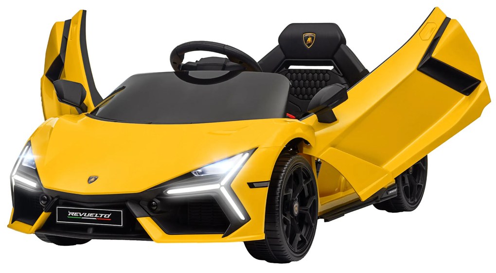 AIYAPLAY Mașină electrică 12V cu licență Lamborghini Revue vehicul electric telecomandă viteză 3-5 km/h 3-5 ani galben | Aosom Romania