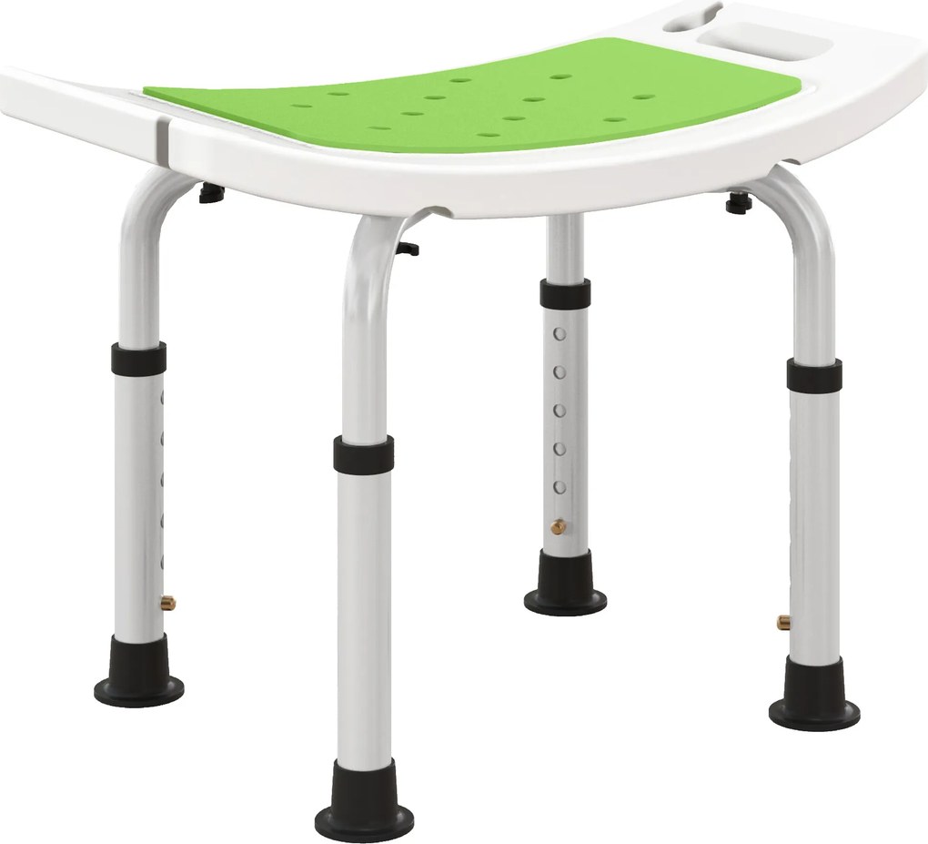 HOMCOM Taburet pentru Duș din Aluminiu și Plastic Antiderapant, Reglabil 6 Niveluri 39-52cm, Verde | Aosom Romania