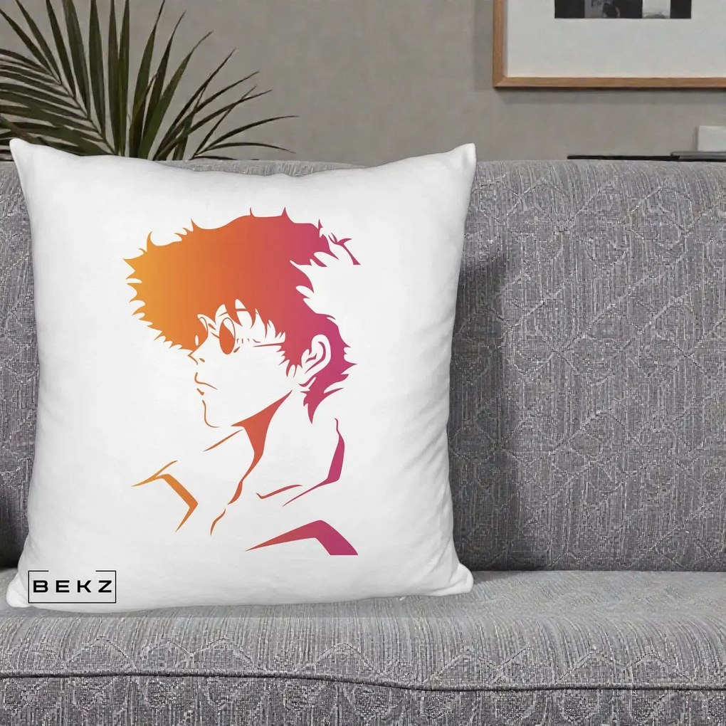 Perna Decorativa Cowboy Bebop Spike Silueta Gradient, 40x40 cm, Alb Pufos, Husa Detasabila, Perna Inclusa, BEKZ®
