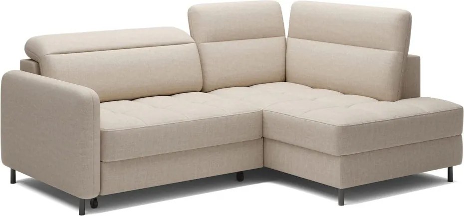 Colțar bej extensibil/cu spațiu de depozitare cu tapițerie din catifea (cu colț pe partea dreaptă/în formă de ”L”) Barea – ELTAP