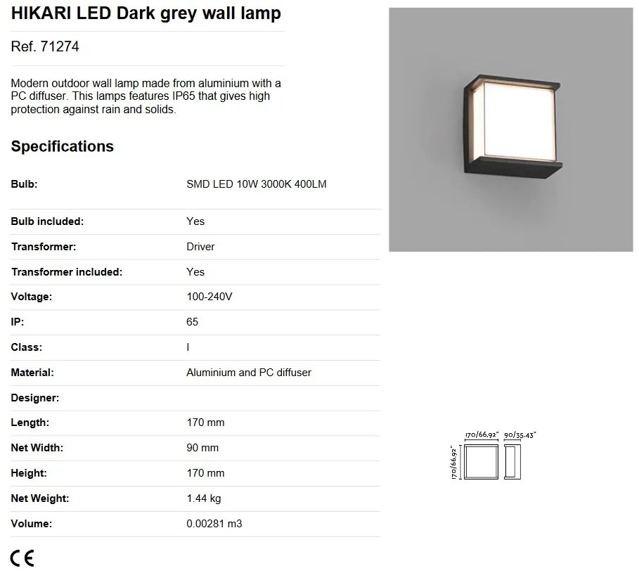 Aplica LED de exterior design modern IP65 HIKARI