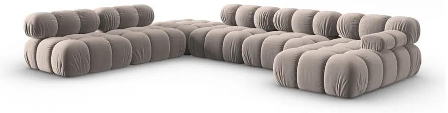 Colțar modular maro deschis cu tapițerie din catifea (cu colț pe partea stângă /în formă de "U") Bellis – Micadoni