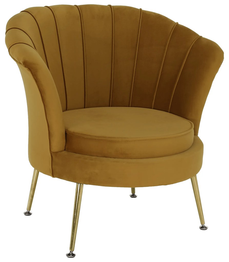Fotoliu în stil Art-deco, catifea Velvet muştar/crom auriu, NOBLIN NEW