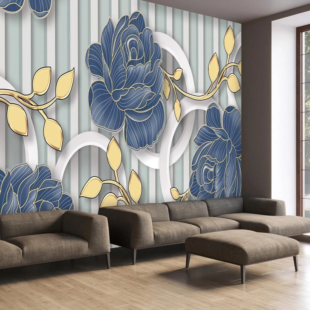 Fototapet - Flori poleite cu aur 3D (147x102 cm)