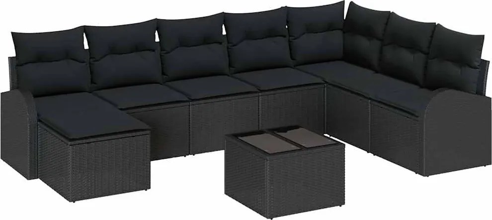 vidaXL Set de canapea cu pernă cu depozitare 9 pcs Negru poliratan