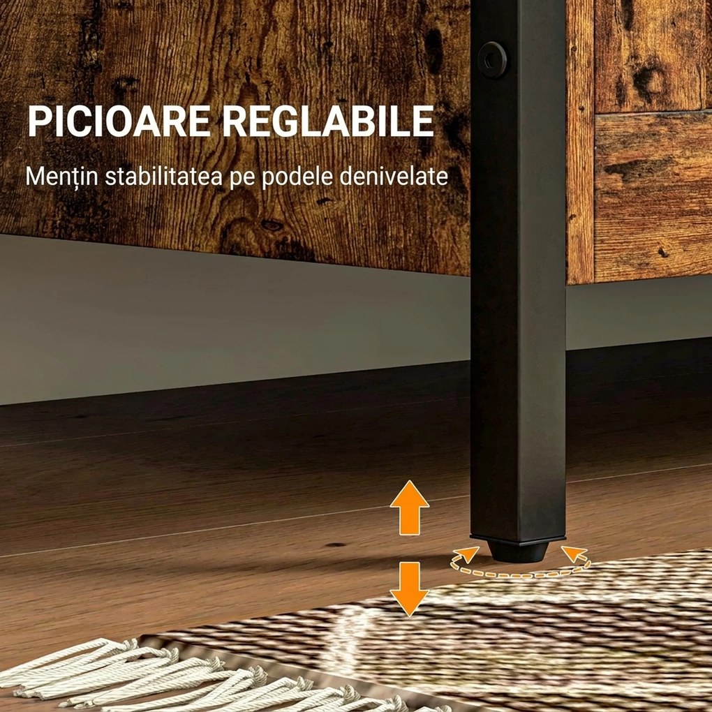 HOMCOM Bancă de Depozitare de 95L în Stil Industrial cu Capac cu Balamale de Siguranță, 80x40x49 cm, Maro Rustic | Aosom Romania