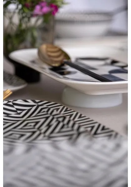 Set veselă 26 piese, porțelan, alb/negru