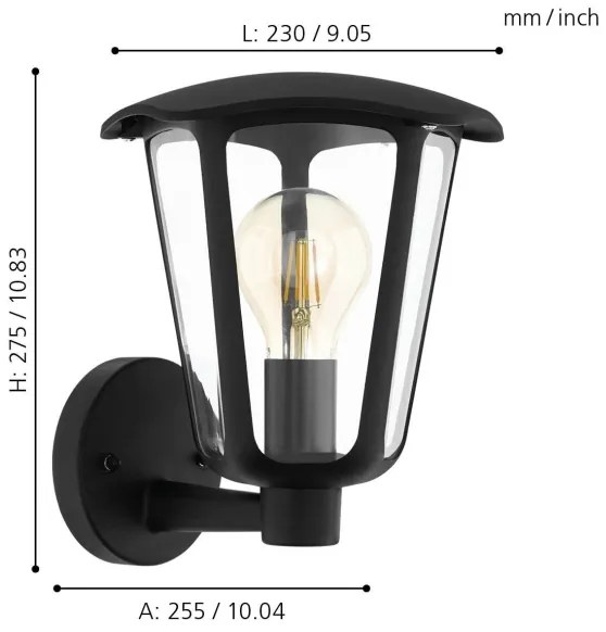 Eglo 98119 - Aplică perete exterior MONREALE 1xE27/60W/230V IP44 negru