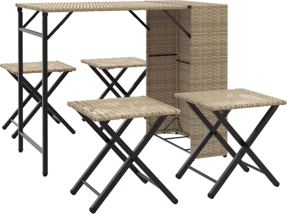vidaXL Set mobilier de grădină, pliabil, 5 piese, bej, poliratan