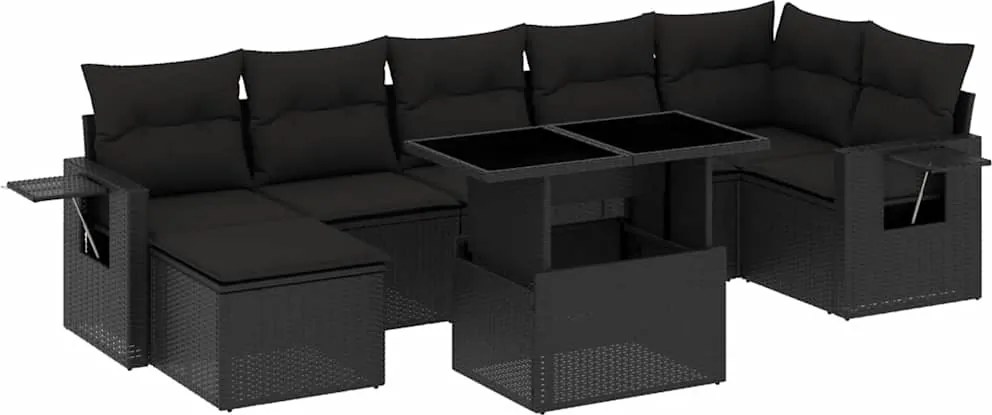 vidaXL Set mobilier de grădină cu perne, 8 piese, negru, poliratan