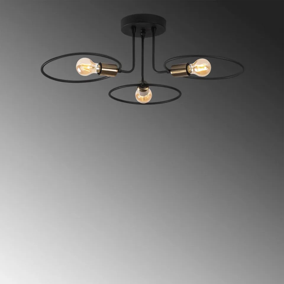 Lustra 3 Becuri Circle - 1341, Soclu E27, Max. 40W, Culoare Negru