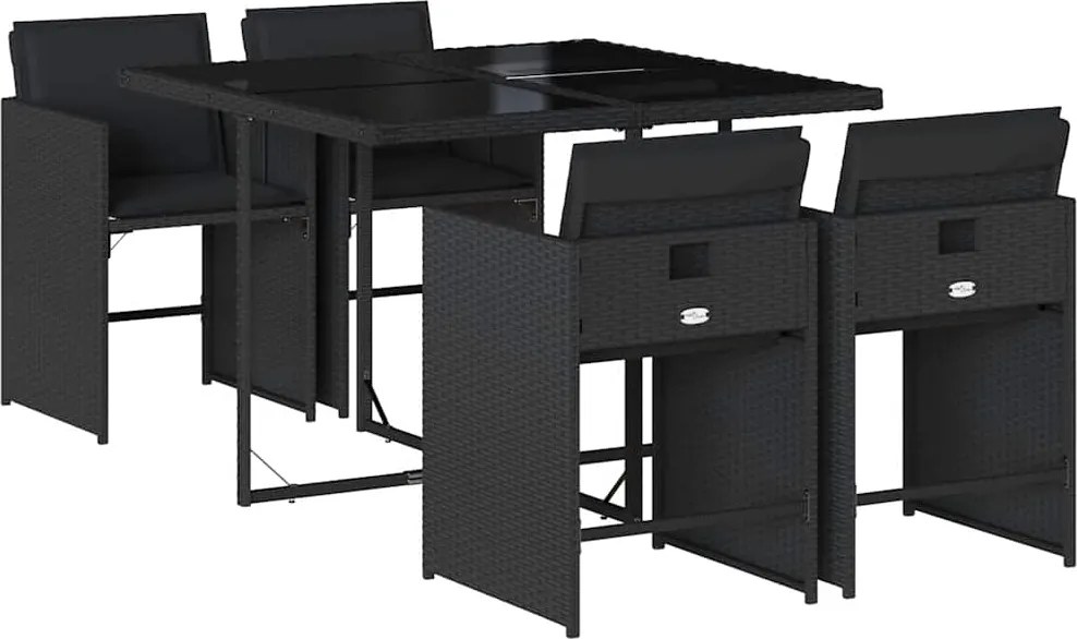 vidaXL Set mobilier de grădină cu perne, 5 piese, negru, poliratan