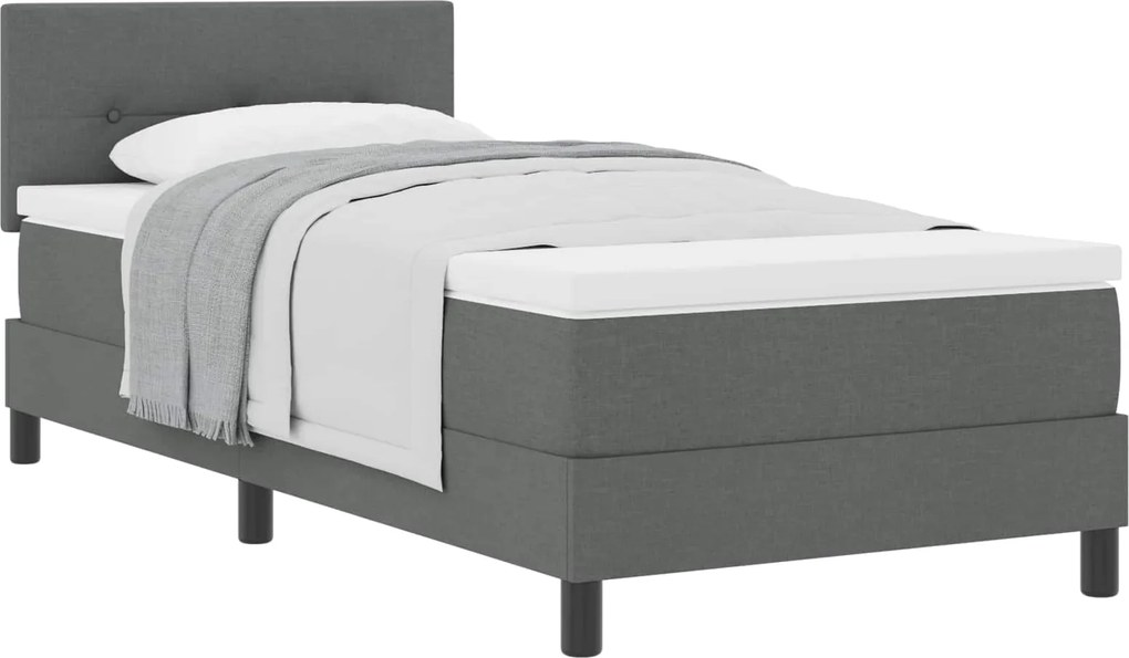 vidaXL Pat cu arcuri cu saltea Gri închis 90 x 200 cm țesătură