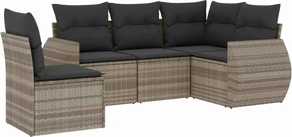 vidaXL Set canapele de grădină cu perne, 5 piese gri deschis poliratan