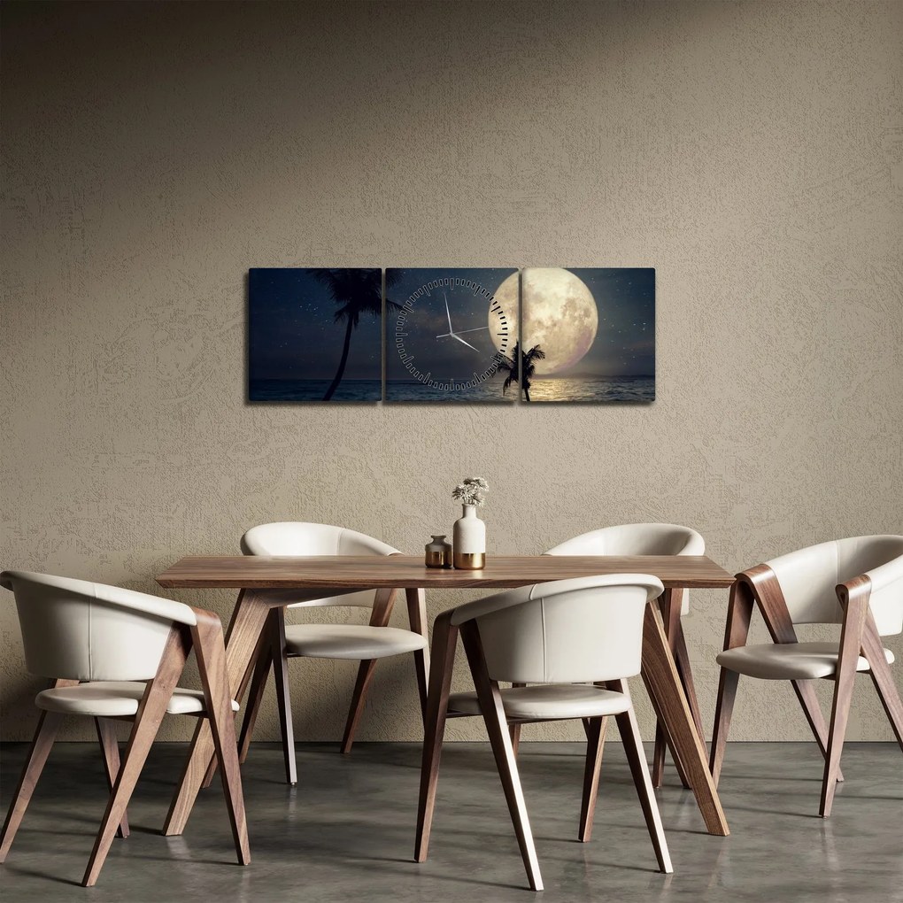 Tablou - Plajă cu lună plină (cu ceas) (90x30 cm)