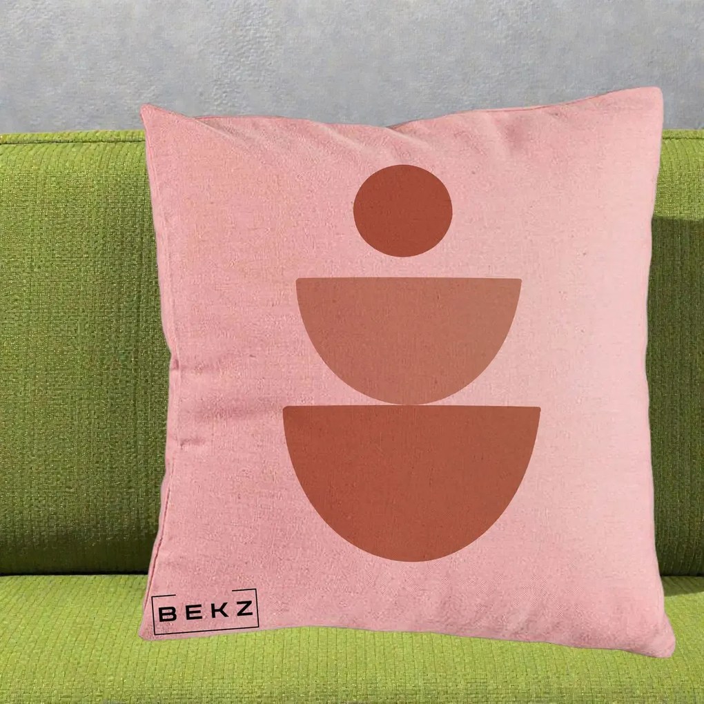 Perna Decorativa Geometric Boho Semicerc Stivuit, 40x40 cm, Roz, Husa Detasabila, Perna Inclusa, BEKZ®