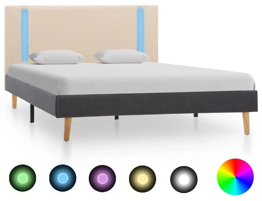 286771 vidaXL Cadru pat cu LED, crem și gri închis, 120 x 200 cm, textil