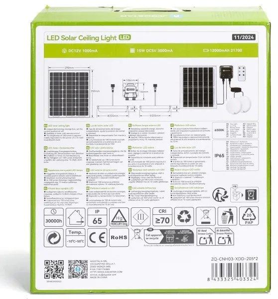 Aigostar - Lampă solară LED 2xLED/70W/12V 12000 mAh 6500K diam. 20,5 cm