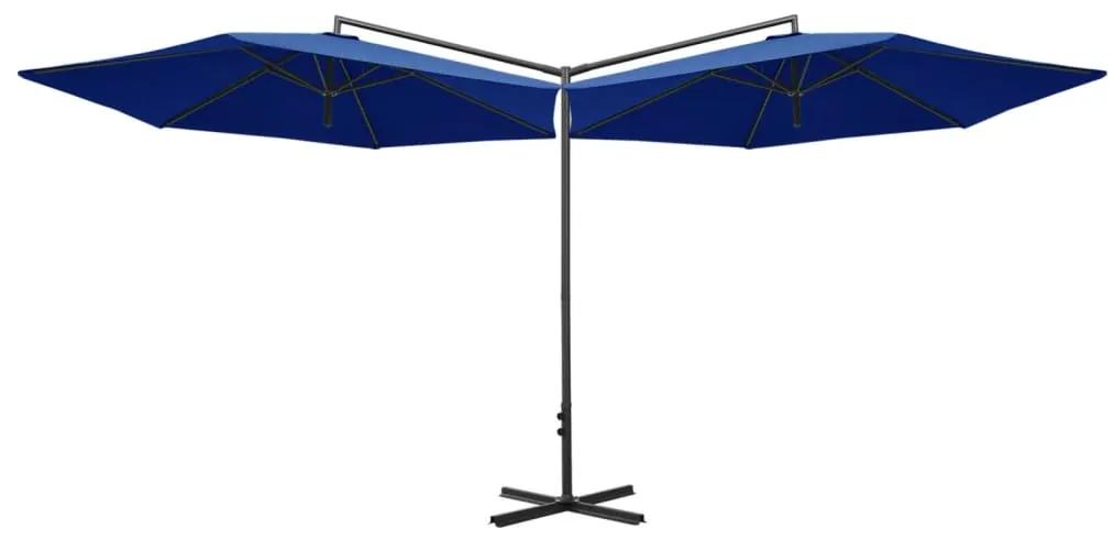 Umbrela de soare dubla cu stalp din otel, azuriu, 600 cm azure blue