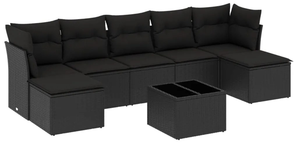 3249874 vidaXL Set mobilier de grădină cu perne, 8 piese, negru, poliratan