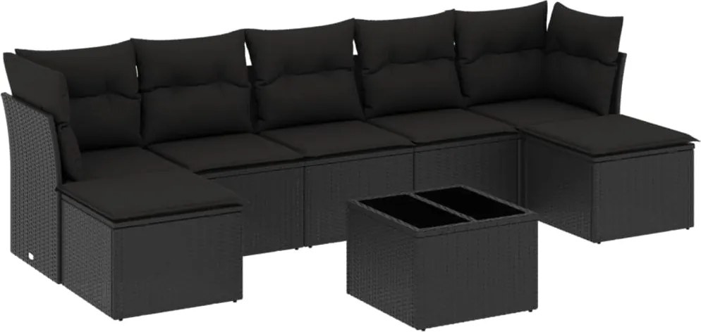 vidaXL Set mobilier de grădină cu perne, 8 piese, negru, poliratan