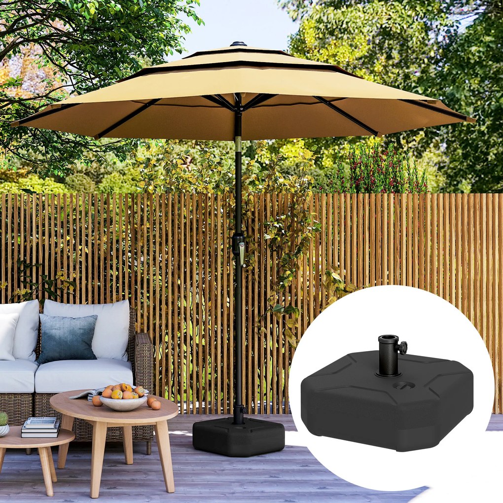 Outsunny Bază Pătrată pentru Umbrelă, Suport Greu pentru Umbrele de Exterior, Umplibil cu Nisip până la 25kg sau cu Apă până la 20kg, pentru Grădină, Piscină, Negru | Aosom Romania