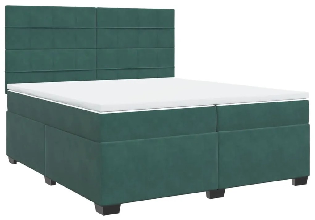 3291005 vidaXL Pat box spring cu saltea, verde închis, 200x200 cm, catifea