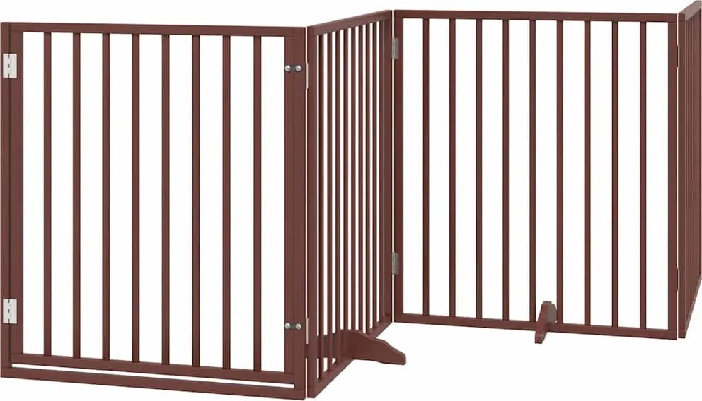 vidaXL Poartă de acces pentru câini cu ușă pliabilă, 4 panouri, maro, 320 cm, lemn de plop