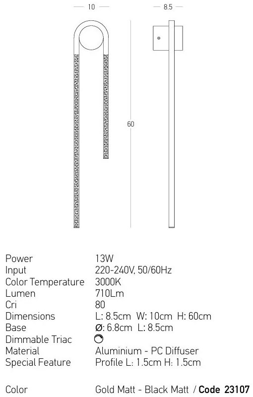 Aplica de perete LED design modern SCONCE H-60cm