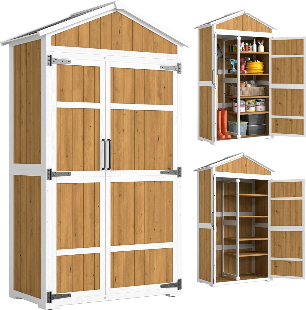 Outsunny Dulap de grădină Adăpost exterior etanș cu acoperiș metalic Uși duble pentru unelte de grădină 105x55x179cm Natural | Aosom Romania