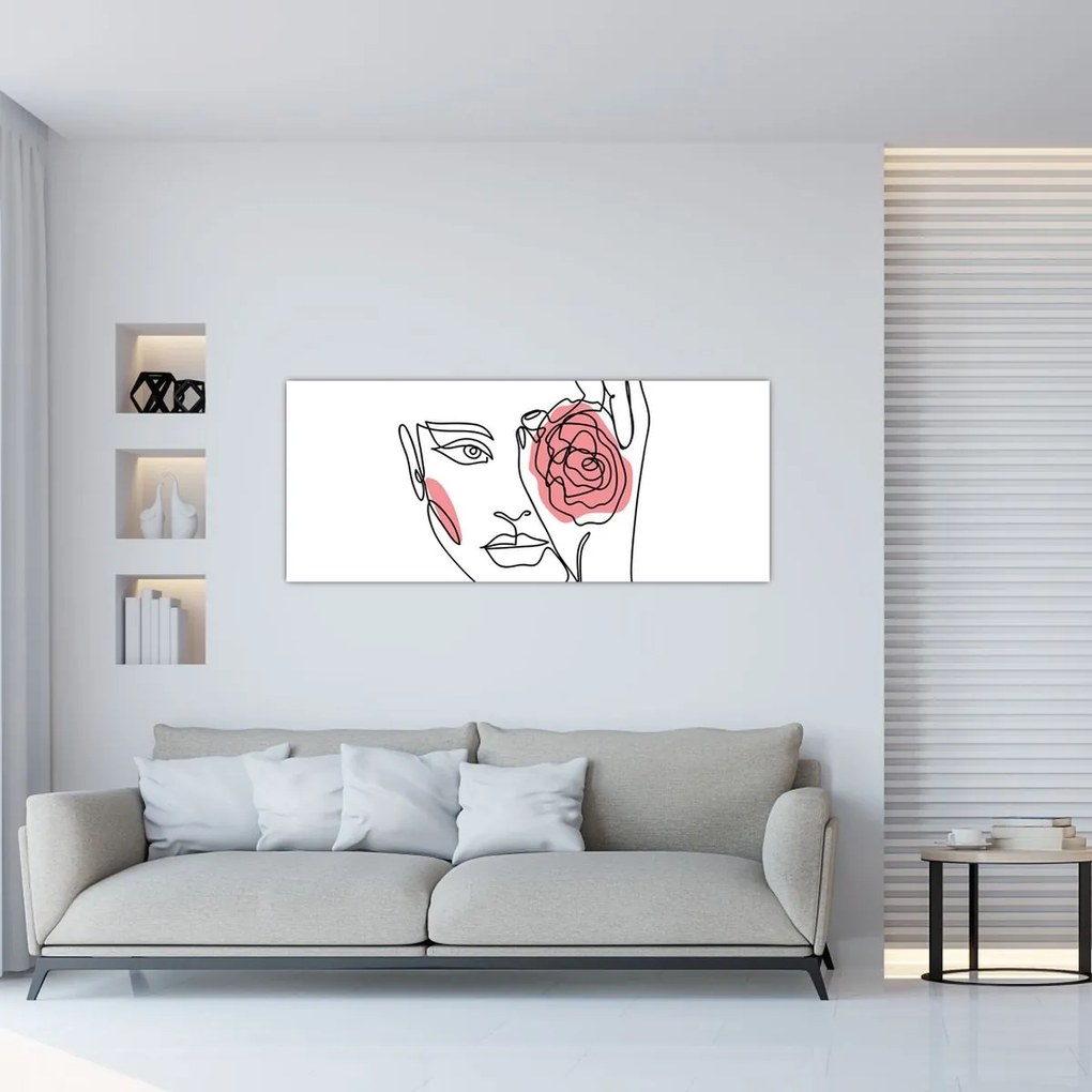 Tablou - Linie de artă față cu trandafir (120x50 cm)