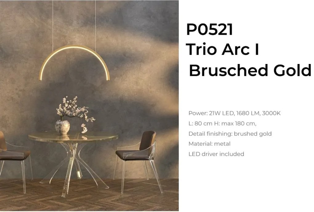 Lustra LED design decorativ modern Trio Arc I Brusched Gold