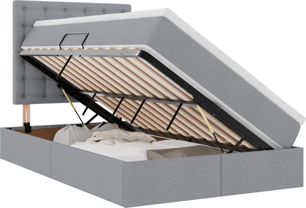 vidaXL Pat cu saltea și LED cu led Gri deschis 120 x 190 cm Poliester