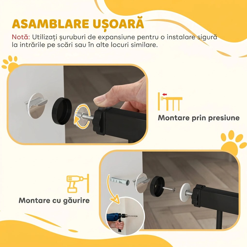 PawHut Poartă Reglabilă pentru Câini 76-104 cm, Înălțime 106 cm, cu 2 Extensii, Albă | Aosom Romania