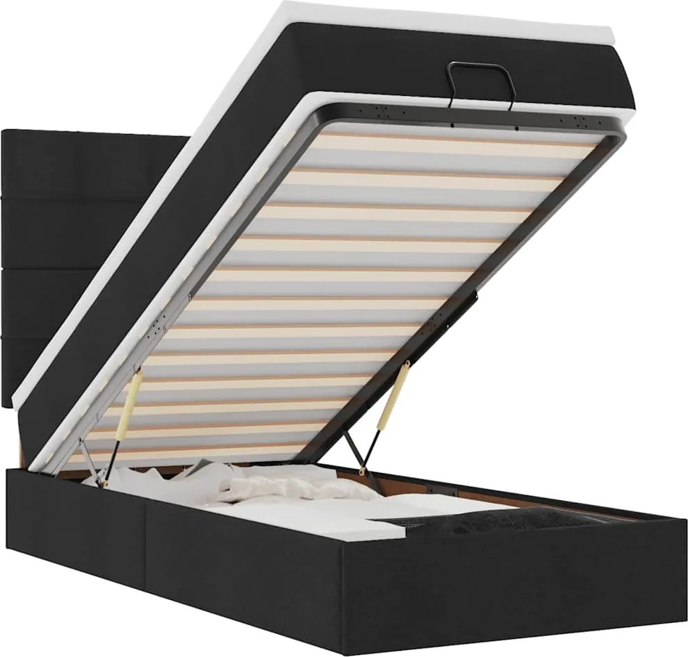 vidaXL Pat otoman cu saltea țesătură neagră 90x200 cm