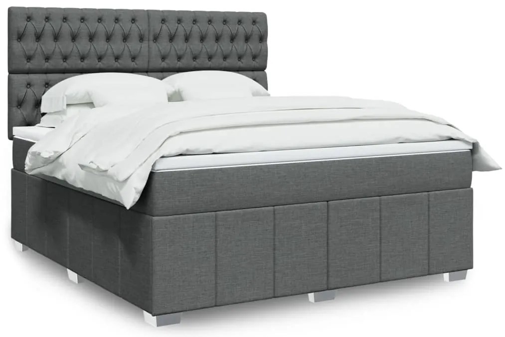 vidaXL Pat box spring cu saltea, gri închis, 180x200 cm, textil