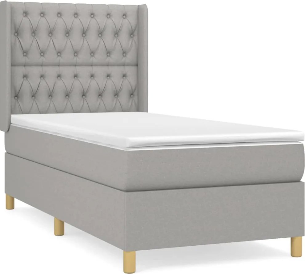 vidaXL Pat box spring cu saltea, gri deschis, 100x200 cm, textil