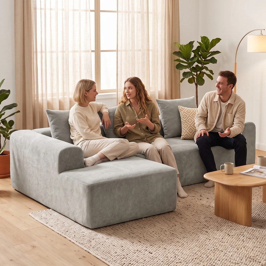 HOMCOM Canapea de Colț cu 3 Locuri, Fără Cadru, pentru Living, Gri Deschis | Aosom Romania