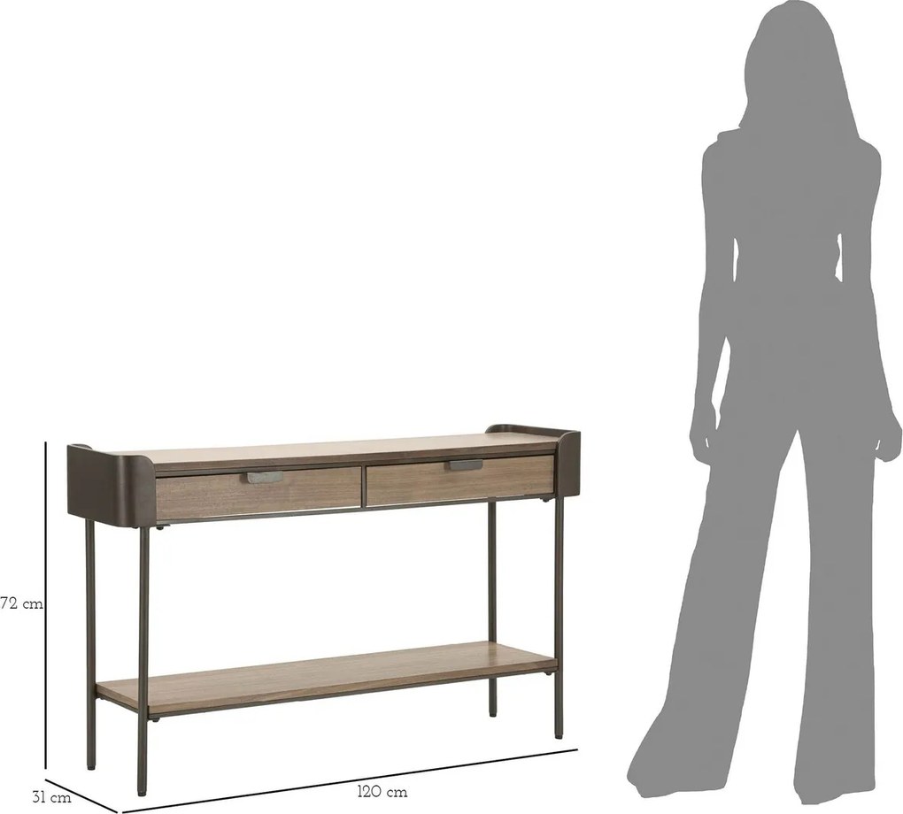 Consola Toronto, Mauro Ferretti, 120x31x72 cm, lemn de brad/fier, gri/maro