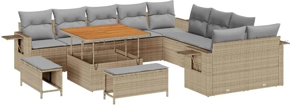 vidaXL Set de canapele pentru grădină 13 pcs Bej poliratan