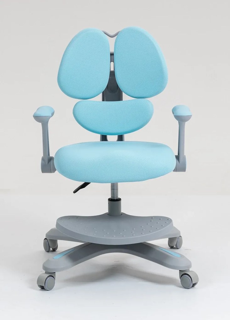 RIKKY Scaun ergonomic pentru copii, spatar si suport lombar reglabile, huse detasabile, suport picioare reglabil, rotativ, Albastru