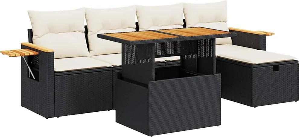 vidaXL Set mobilier de grădină cu perne, 6 piese, negru, poliratan