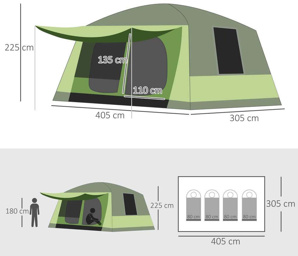 Outsunny Cort pentru Camping cu Veranda 8 Persoane 405×305×225cm | Aosom Romania