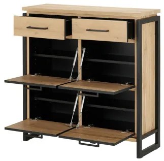 Pantofar Cu 4 Usi Si 2 Sertare Reno, Furnir Din Lemn Masiv, Smoked Oak,108 Cm