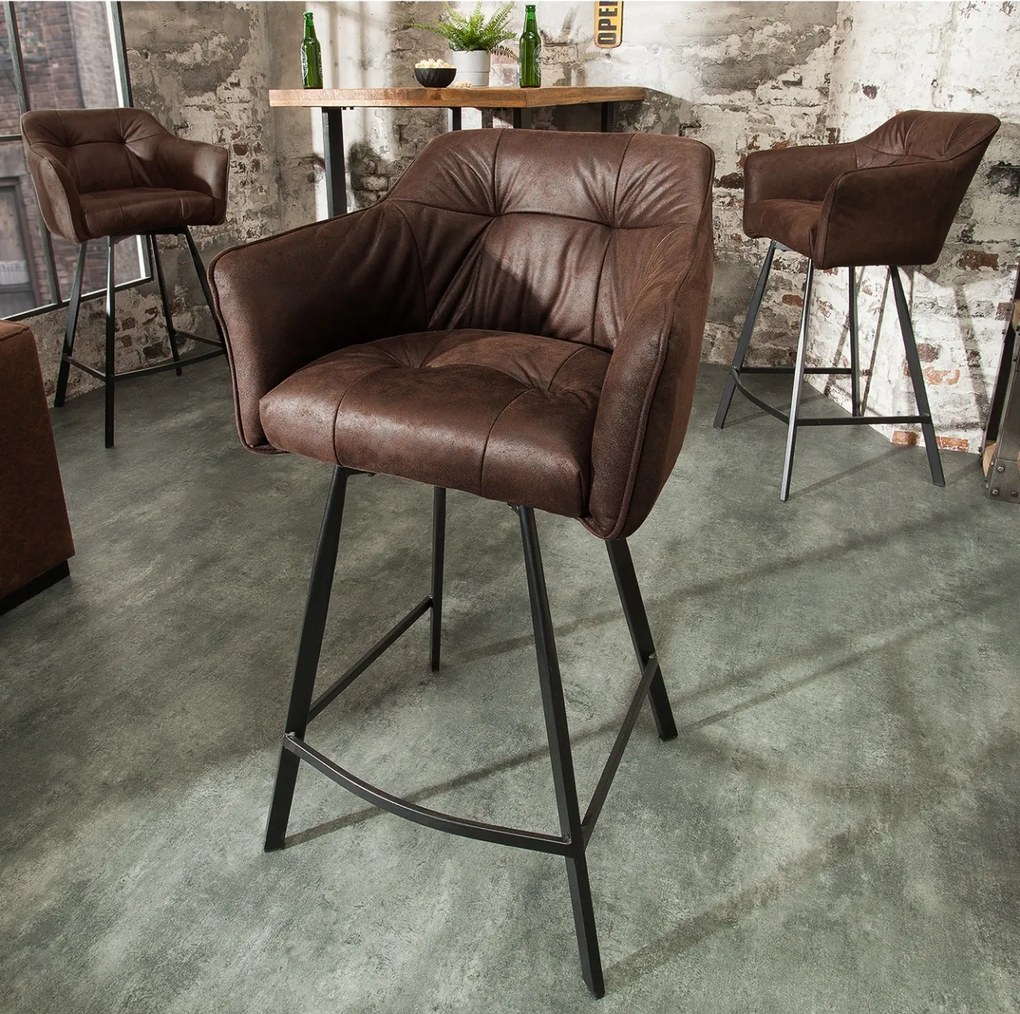 Scaun bar cu brate, elegant, Loft microfibra maro antic A-39082 VC