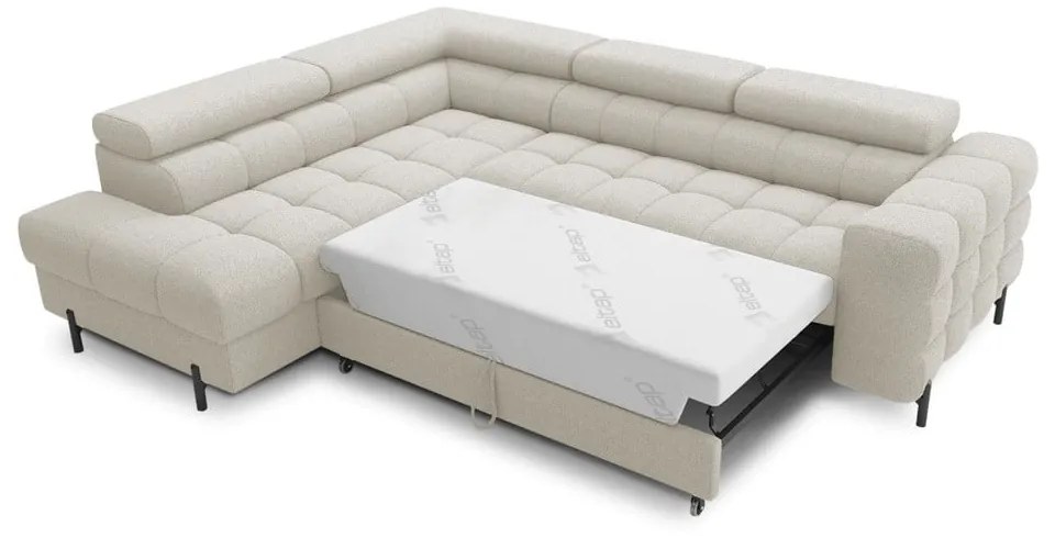 Colțar crem extensibil/cu spațiu de depozitare cu tapițerie din țesătură bouclé (cu colț pe partea stângă/în formă de ”L”) Ferucce – ELTAP